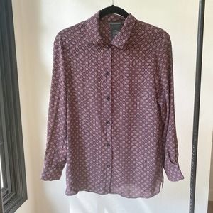 CHELSEA & THEODORE Women's Gray/Maroon Floral Mosaic Stripe Button Up Shirt sz S